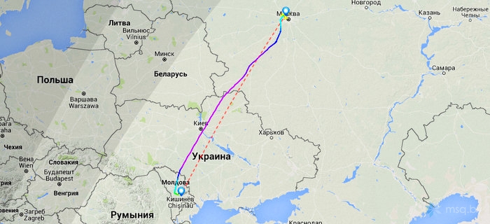 Полет рейса Аэрофлота Москва - Кишинев до введения запрета на полеты над территорией Украины